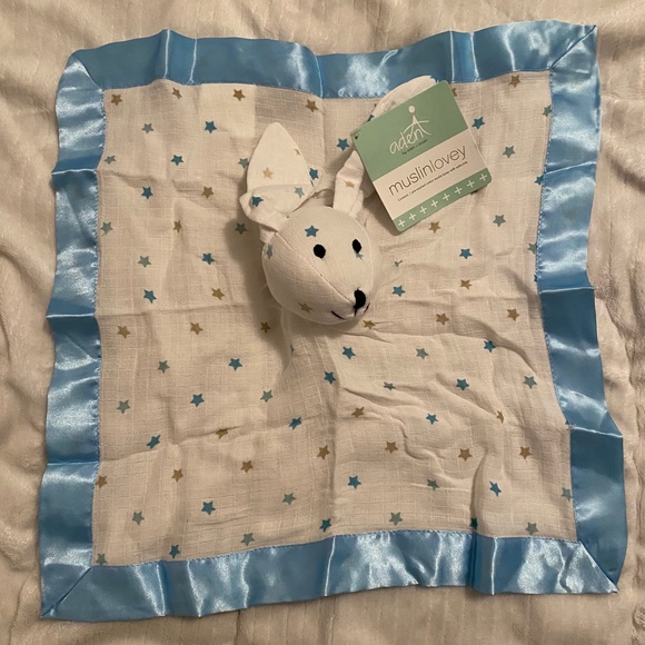 New Aden + Anais Bunny Rabbit Blue Stars Muslin Baby Lovey Security Blanket - Picture 2 of 4